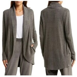 Barefoot Dreams CozyChic Lite® Circle Cardi Carbon Gray Open‎ Cardigan L/XL EUC